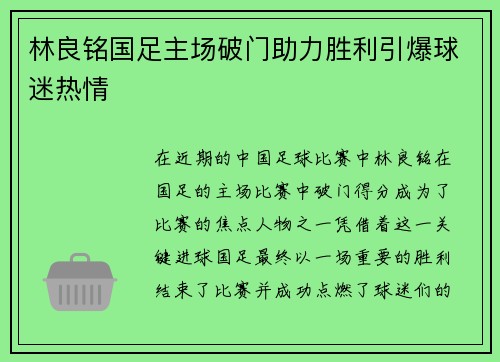 林良铭国足主场破门助力胜利引爆球迷热情 林良铭国足主场破门助力胜利引爆球迷热情